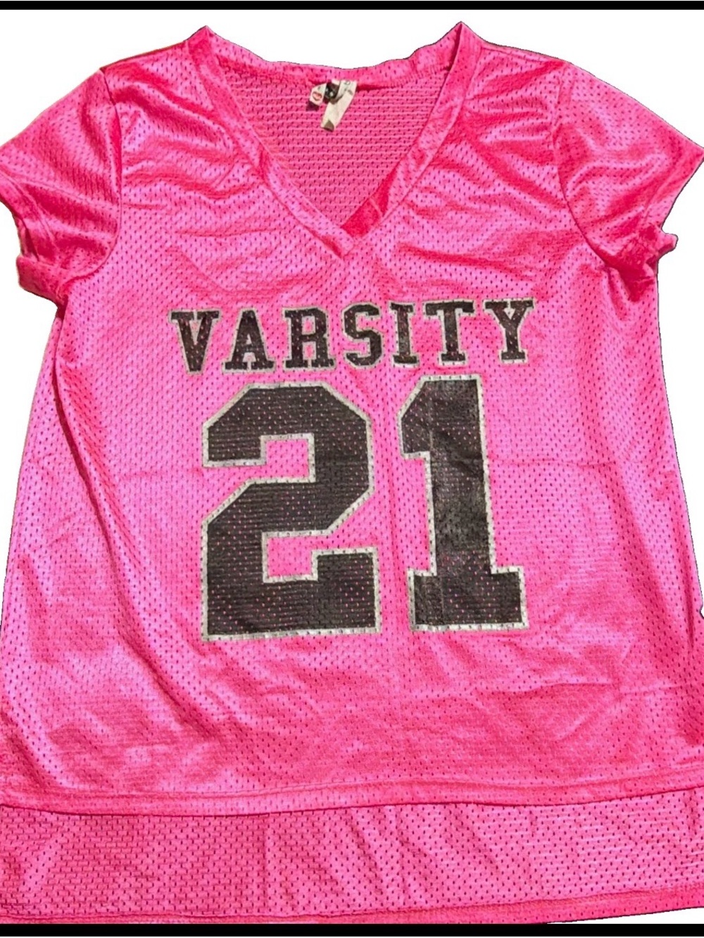 Varsity 21 Pink Mesh V-Neck Women's Top Size L